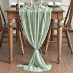 Artoid Mode Boho Sage Green Gauze 6 Pieces Wedding Table Runner, 120 Inch Seasonal Fabric Kitchen Dining Holiday Table Decor for Home Party Indoor - Image 3