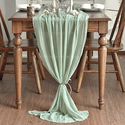 Artoid Mode Boho Sage Green Gauze 6 Pieces Wedding Table Runner, 120 Inch Seasonal Fabric Kitchen Dining Holiday Table Decor for Home Party Indoor - Image 3