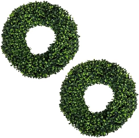 Pure Garden 16.5-Inch Boxwood Wreath Set of 2 - Round UV Resistant Artificial Spring, Winter, Fall, or Summer Wreath - Indoor/Outdoor Summer Wreaths for Front Door by PureGarden