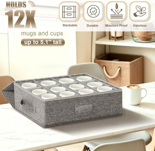 Coffee Mug Storage Box w/ Dividers, 2-Pack Stackable China Storage Containers w/ Hard Shell Top Sides Bottom, Coffee Mug Organizer w/ Lid, Handles & Lable Moving Supplies, Hold 24 Coffee Mugs,Tea Cups - Image 4