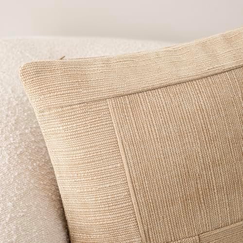 Foindtower Set of 2 Decorative Patchwork Chenille Throw Pillow Covers Textured Neutral Vintage Cushion Covers Modern Boho Accent Home Decor for Sofa Chair Couch Bedroom Living Room,20×20 Inch,Camel - Image 3