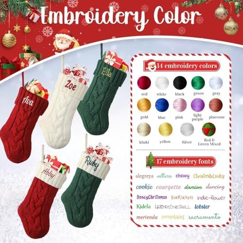 Personalized Mini Christmas Stockings - Custom Embroidered Name Knit Stockings for Baby,Kids,Family - Red/Green/Pink/Blue Knit 9” Small Christmas Stocking Fireplace Holiday Decor(6 Pack) - Image 5