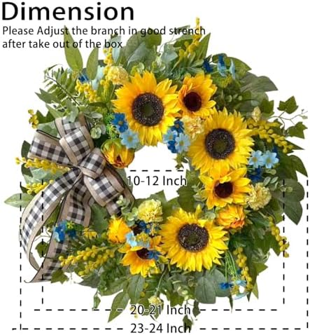 WANNA-CUL 24 Inch Summer Sunflower Wreath Linen Ribbon Front Door Wreath - Image 3
