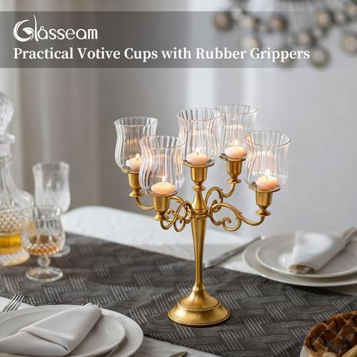 Glasseam Glass Votive Cups with Peg: 5 Pcs Ribbed Cup for Candlestick Decor - Image 2
