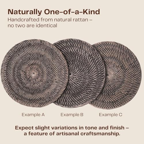 4-Pack Rattan Placemats - 13-inch Round Placemats (Blackwash) - Woven Place Mats, Round Table Mats - Wicker Chargers for Dinner Plates, Plate Chargers Boho - Image 4