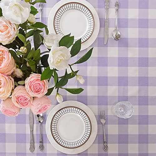 Cupuamon 2 Pack Waterproof Polyester Fabic Rectangle Checkered Tablecloth，60x120 Outdoor Table Cloth，Oil Stain Prevention Table Cloth for Pinics and Parties（Lavender and White） - Image 4
