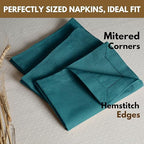 Native Fab Set of 12 Cloth Napkins Hemstitch Corners, 100% Cotton, 18x18 inch, Soft, Absorbent, Reusable, Easy Care, Restaurant Hotel Quality - Wedding, Events, Lunch, Dinner Napkins - Teal Green - Image 3