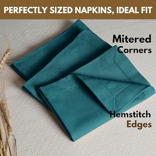 Native Fab Set of 12 Cloth Napkins Hemstitch Corners, 100% Cotton, 18x18 inch, Soft, Absorbent, Reusable, Easy Care, Restaurant Hotel Quality - Wedding, Events, Lunch, Dinner Napkins - Teal Green - Image 3