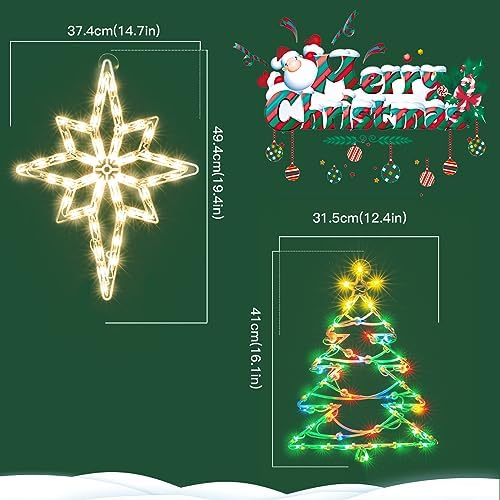 2 Pack Christmas Window Lighted Decorations,Christmas Window Silhouette Lights,Double Side Sign Lamp for Holiday Indoor Wall Door Glass Decorations,Polaris,Tree - Image 2