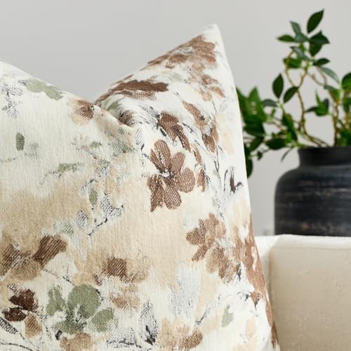 Vintage Floral Throw Pillow Covers 20x20 Inch Set of 2, Brown - Image 3