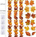 DearHouse 6 Pack Fall Garland Maple Leaf Clearance, 5.9Ft/Piece Hanging Vine Artificial Autumn Garland Thanksgiving Decor for Home Wedding Fireplace Party Christmas (Orange) - Image 6