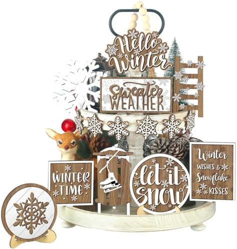 14 Pcs Halloween Tiered Tray Decor Set, Gnome Wood Table Signs (Vintage) by Unknown