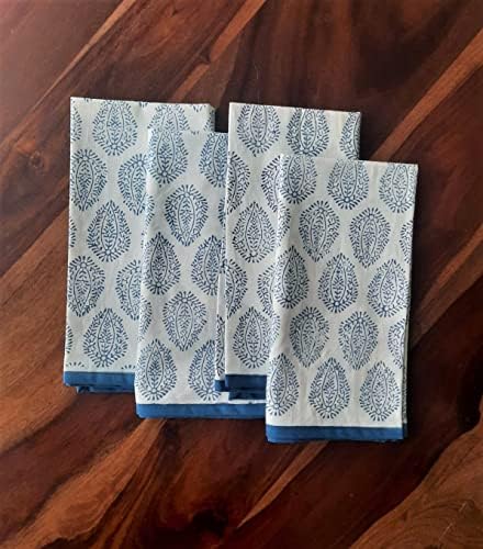 ATOSII Amalfi Blue 100% Cotton Fall Cloth Designer Dinner Napkins, Handblock Print, Washable Durable Linen for Everyday Use Wedding Parties Outdoors Christmas Thanksgiving I 20 X 20 Inches I Set of 4 - Image 3