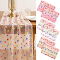 6 Pcs Embroidery Daisy Tulle Table Runners Bohemian Country Florals Tulle Lace Table Runner 120 Inch 10 Ft White Champagne Pink Lace Fabric for Home Dining Wedding DIY Craft by Hillsuren