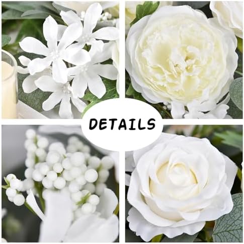 DearHouse 2Pcs Artificial Peony Flower Garland and - Silk Peony Garland with Flowers and Eucalyptus for Wedding Party Table Decoration,6ft/Strand (White) - Image 5