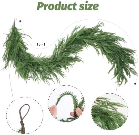 Artificial Norfolk Pine Garland, Realistic Christmas Greenery Garland for Mantle, Staircase, Banister, Fireplace, Wall, Door, Table, Indoor & Outdoor Holiday Winter Decortions (15 Ft) - Image 2
