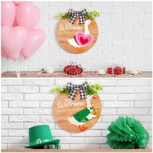 Lineshading 16 Pcs Wooden Interchangeable Goose Welcome Sign, Wood Color - Image 6