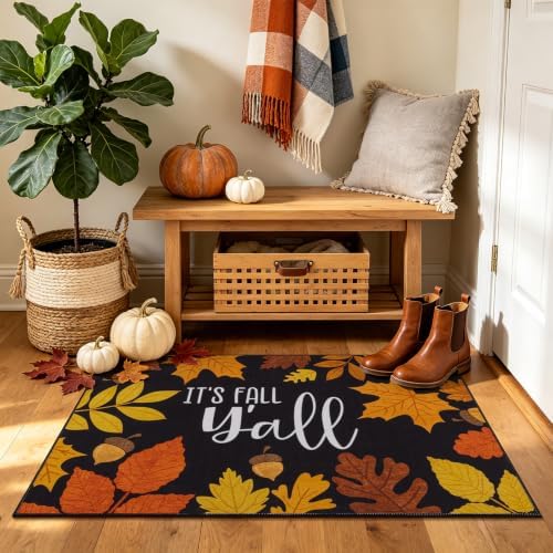 U'Artlines Fall Front Door Mat, 32"×48" Vintage Colorful Leaves Mats - Image 5