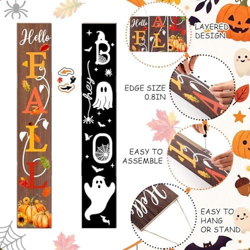 47" Double Side Fall Porch Sign Halloween Boo Porch Decor - Image 5