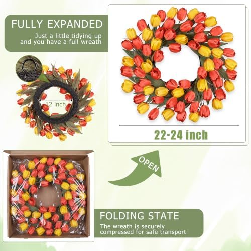 24" Tulip Fall Wreath for Front Door Real Touch Fade-Resistant - Image 3