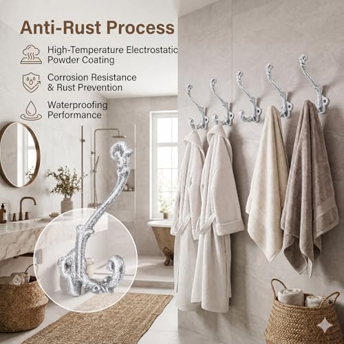 Chumia 6 Pack Cast Iron Wall Hooks Vintage White Vintage Heavy Duty - Image 3