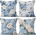 4 Pcs/Set Rose Flowers Pillow Covers Summer Floral Green Leaves Flowering Shrub Plants Natural Scenery Colorful Watercolor Linen Cushion Case for Outdoor Couch Sofa Bedroom, 26"x26" by VieSavaran