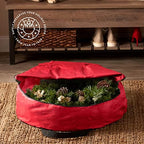 Zober Christmas Wreath Storage Container - 48 Inch Wreath Bag For Artificial Wreaths - Dual Zippered Wreath Storage W/Strong, Durable Handles - Red - Image 2