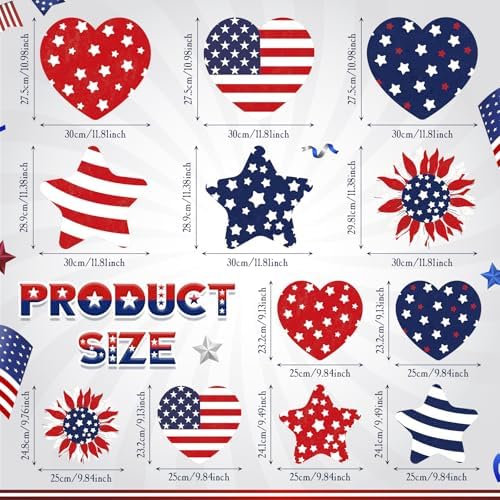 RattanView 12 Pcs Large Outdoor 4th of July Hanging Decor Patriotic Tree Ornaments 12'' and 10'' Red White Blue Plastic Tags with String Lawn Yard Garden for Independence Day 250th Anniversary Decor - Image 2