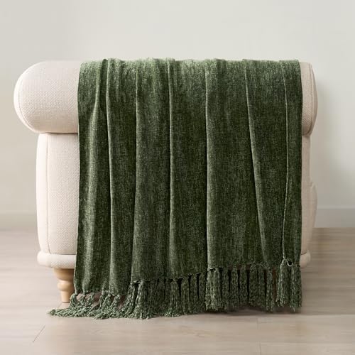 EverGrace Chenille Knit Throw Blanket for Couch, 50"x60", Olive Green - Image 5