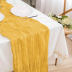 12 Pack Gold Cheesecloth Table Runner, 35x120 Inch Mustard Boho Gauze Table Runner 10ft Rustic Sheer Cheese Cloth Runners for Bridal Shower Wedding Party Baby Shower Table Decor - Image 4