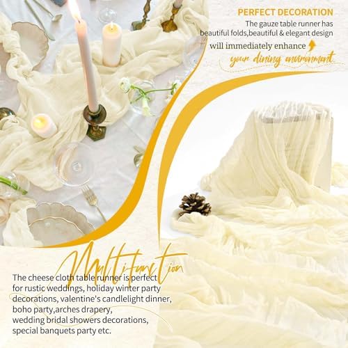 18 Pack Cheesecloth Table Runner 10FT Beige Table Runner Boho Gauze Cheese Cloth Table Runners Long Rustic Sheer Table Decorations for Wedding Party Baby Bridal Shower Birthday Holiday Home - Image 6