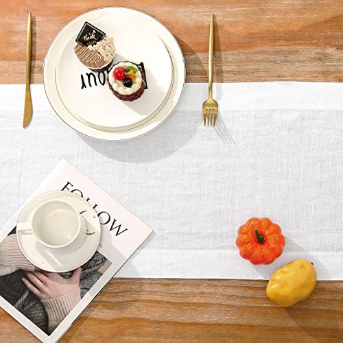 Linen Table Runner 14X144 Inches,100% French Linen White Tablerunner,Machine Washable Dining Table Runner for Fall,Wedding,Party,Halloween,Christmas(White) - Image 4