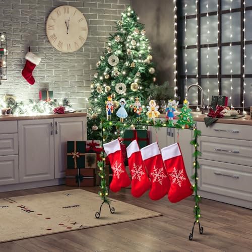 Sliner Christmas Stocking Holder with 12 Detachable Hooks 39.8 in Metal Stocking Holder Stand with String Lights, Freestanding Hangers Racks for Floor Fireplace Living Room(Nutcracker) - Image 4