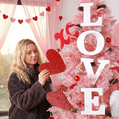 Valentines Day Decorations Tree Ornaments: 12 pcs Extra Large Red Pink White Love Heart XOXO Decorations, Glitter Heart Picks Ornaments for Valentine's Day Tree Topper Home Wedding Office Décor - Image 3