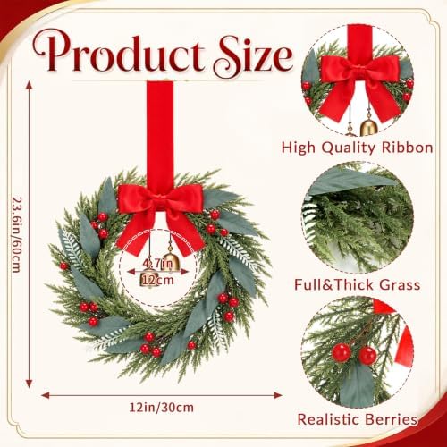 Dingion 4 Pcs 12 Inch Christmas Cabinet Wreaths for Kitchen with Berry - Image 2