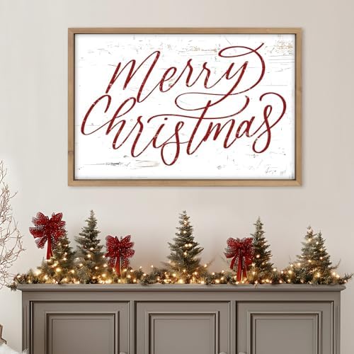 Merry Christmas Wall Decor Art Framed, 23.6×15.7 Inch Large Wooden Merry Christmas Sign, Xmas Holiday Indoor Living Room Bedroom Office Mantel Rustic Farmhouse Decorations for Home Kitchen - Image 5