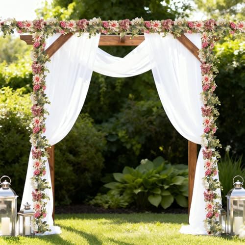 2Pcs Flower Garland Decorations, 12.27Ft Pink Flowers Rose Garland, Artificial Eucalyptus Greenery Vines with Floral for Wedding Wall Arch Table Centerpieces Backdrop Room Decor (Pink) - Image 6