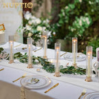 NUPTIO Hurricane Glass Candle Holders, Set of 10 Gold Taper Candle Holders - Image 5