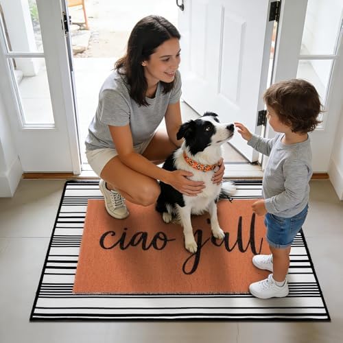Ciao Y'all Doormat, 2pcs Layered Front Door Mats with Coir Texture Welcome Doormat and Black White Striped Under Non Slip Mat, Farmhouse Porch Decor for Home Entry, Entryway Home Outdoor Decor - Image 5