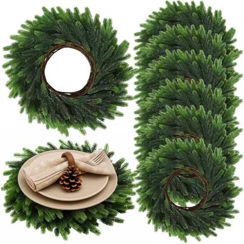 Christmas Norfolk Placemat Set of 6 Round Artificial Wreath Charger by Gandeer