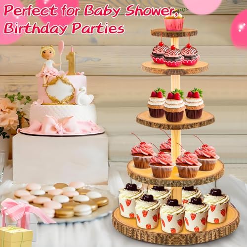 5-Tier Rustic Wooden Cupcake Stand - Large Capacity Display Stand for Woodland Baby Showers, Weddings, Birthdays, Parties, and Farmhouse Decor. - Image 2