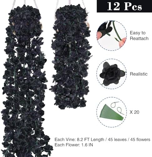 BLEUM CADE 12Pcs 16.4Ft Fake Flower Garland Artificial Rose Vines - Image 2
