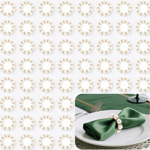 Set of 200 Imitation Pearl Napkin Rings, Gold Rhinestone Napkin Rings Bulk by FCDECOR
