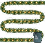 TW SHINE 30 FT Pre-Lit Christmas Garland Decorations, 100 LED Lighted Artificial Pine Garlands with 8 Modes, Green Garland for Indoor Outdoor Door Home Stairs Holiday Decor, Warm White by TWSHINE