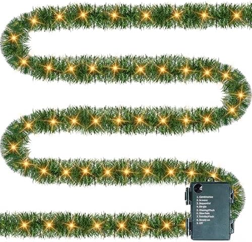 TW SHINE 30 FT Pre-Lit Christmas Garland Decorations, 100 LED Lighted Artificial Pine Garlands with 8 Modes, Green Garland for Indoor Outdoor Door Home Stairs Holiday Decor, Warm White by TWSHINE