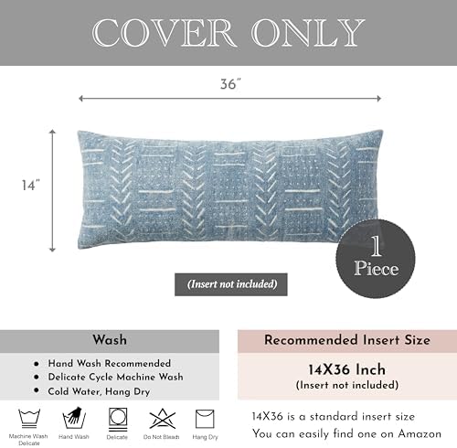 BlissBlush Coastal Blue Lumbar Pillow Cover 14x36 for Bed, Accent Long Lumbar Pillow Cover for Bedroom, Soft Woven Chenille Textured Farmhouse Boho Decorative Cushion Cover - Image 7