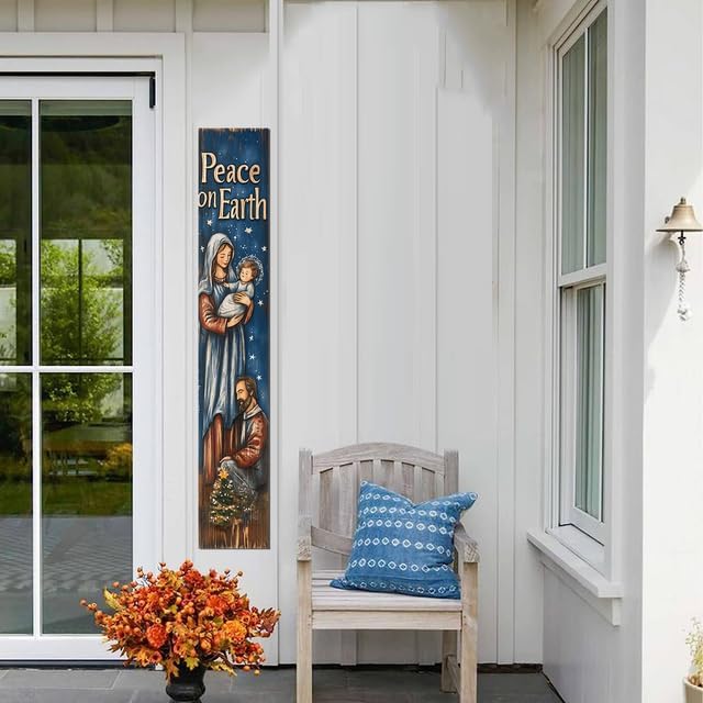 Peace On Earth Sign for Front Door Porch Deck Patio or Wall - Indoor Outdoor Decorative Christmas Holiday Farmhouse Rustic Vertical Porch Decor - Image 5