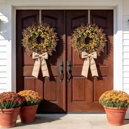 HipTree 18 Inch Fall Boxwood Wreath for Front Door with Orange Leaves - Image 4