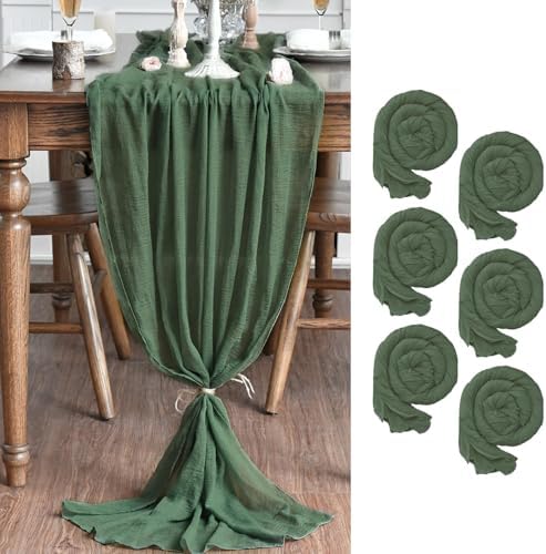 Artoid Mode Boho Forest Green Gauze 6 Pieces Wedding Table Runner, 120 Inch Birthday Fabric Kitchen Dining Holiday Table Decor for Home Party Indoor by ArtoidMode