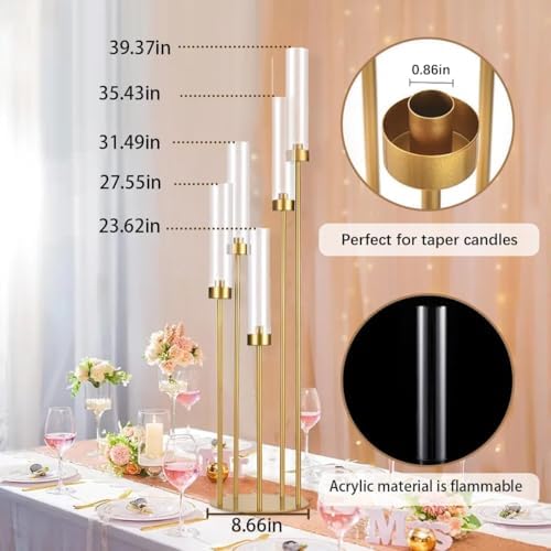 10PCS Gold Floor Candelabra,5 Arms Metal Candle Holder with Acrylic Shade - Image 2